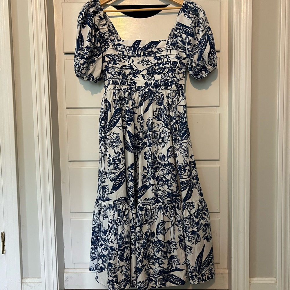 A&F Emerson Poplin Puff Sleeve Dress - Blue & White Floral - NWT - Petite Small